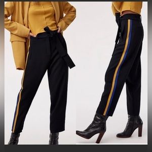 ARITZIA WILFRED tie-front pant black with yellow/blue side stripe size 6